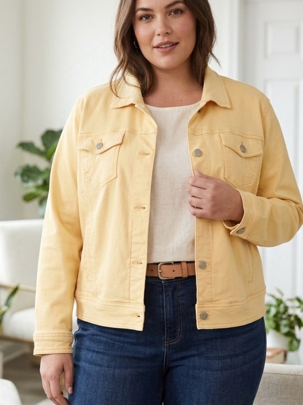 Tribal mustard Yellow Women's Cotton stretch jean jacket Lightweight Coat XXL